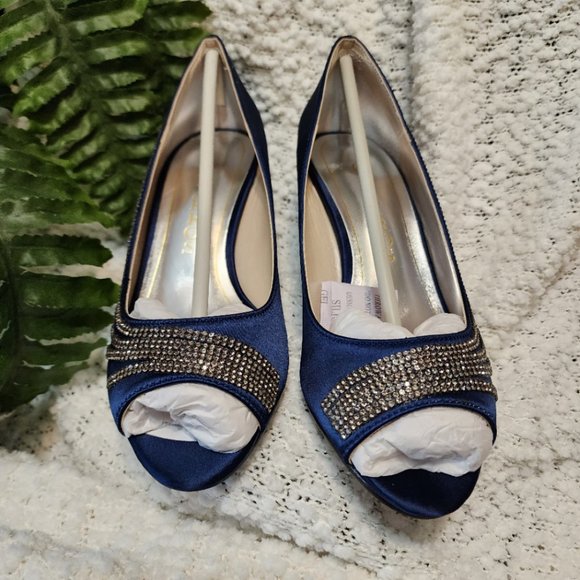 Caparros Womens Oz Peep Toe Classic Pumps, Blue Satin w/Silver Rhinestones 5.5M - Picture 2 of 16